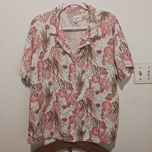 1x Isaac Mizrahi linen blend blouse with sealife print